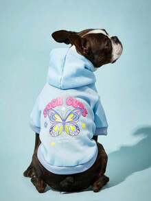 PETSIN 1pc Butterfly Print Hooded Cute Pet Sweatshirt - Blue - View 1