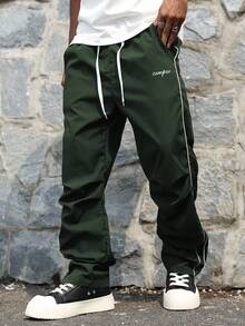 Manfinity Hypemode Men's Street Collegiate Style Pants, For Fall - Army Green - View 6