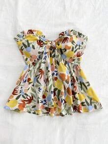 Soleia 大码女式波西米亚风秋季假期毕业季返校季返校秋假娃娃装上衣万圣节圣诞节闪光返校节、婚礼、音乐会、比赛日花卉印花甜美休闲可爱抹胸，适合夏季