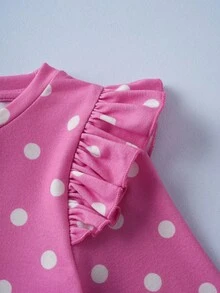 SHEIN | PAW Patrol Young Girls' Cartoon Heart & Cute Puppy Polka Dot Print Knit Round Neck Ruffle Trim Long Sleeve Fitted T-Shirt Fall Winter - Pink - View 6