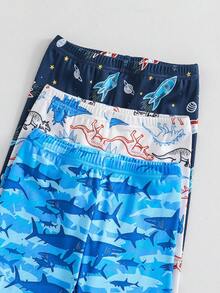 6 件套男童舒适睡衣套装，卡通恐龙、酷炫蓝色海洋鲨鱼、外太空火箭和星球印花，撞色饰边设计，弹力面料 - 彩色 - 查看 7