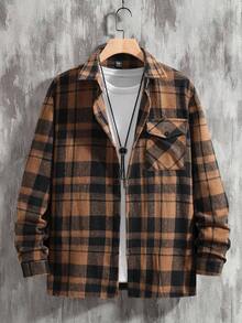 Manfinity Homme Men's Casual Single-Breasted Pocket Long Sleeve Shacket, Autumn Men Streetwear Flannels, Winter - Multicolor - View 6