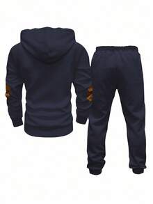 Manfinity Homme 男士两件套撞色抽绳连帽运动衫和运动裤休闲运动服男士运动套装秋季服装 - 藏蓝色 - 查看 2