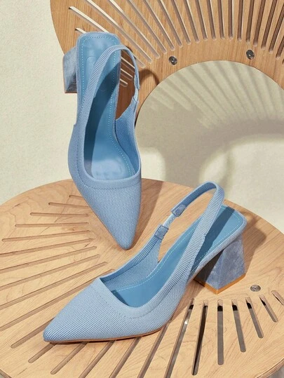 CUCCOO BASICS Women's Fashion Black Fabric Backstrap Chunky Heel Pointed Toe PU Leather Commuting Slingback Pumps, Suitable For Date, Party, Vacation For Christmas Spring Shoes