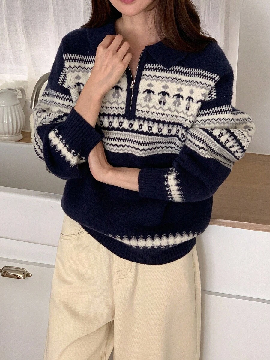 DAZY 女式休闲圣诞风格宽松长袖毛衣 - 淺藍色 - 查看 1