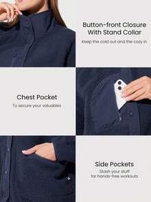 GLOWMODE Áo khoác dài tay dáng rộng thoải mái, dày dặn, mềm mại, ấm áp, chất liệu lông cừu Polar Fleece, có chun co giãn và nhiều túi, thích hợp mặc hàng ngày vào mùa đông. - Dark Blue - Xem 3