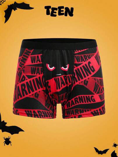 Calzoncillos tipo bóxer de media longitud con estampado divertido de momia, fantasma y cordones de advertencia para Halloween, para adolescentes y niños