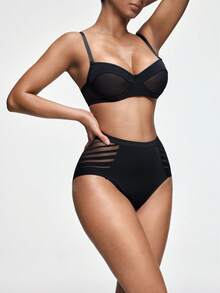 SHAPORA 3/4 Cup Underwire Bra & Panty Set For Women - Black - View 4
