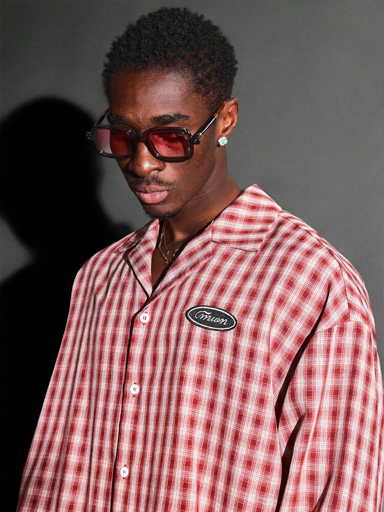 Koszula w kratkę oversize z naszywką w kształcie księżyca