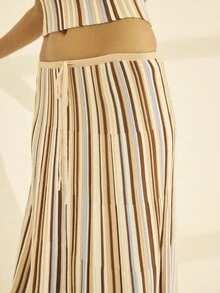 Aralina 女式彩色条纹抹胸和裙子两件套针织套装 - 彩色 - 查看 7