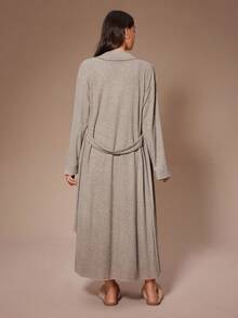 Lazeform 女士休闲针织长袖系带睡袍和无袖睡裙两件套，秋冬长款睡衣套装，女士两件套家居服，罗纹家居服，舒适套装 - 摩卡棕 - 查看 2