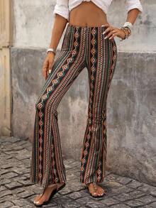 SHEIN VCAY Beach Summer Geo Print Flare Leg Boho Hippie Pants