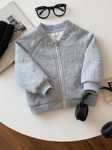 SHEIN Abyboy Babygirl 灰色纹理面料休闲夹克，适合秋冬季 - 灰色 - 查看 5