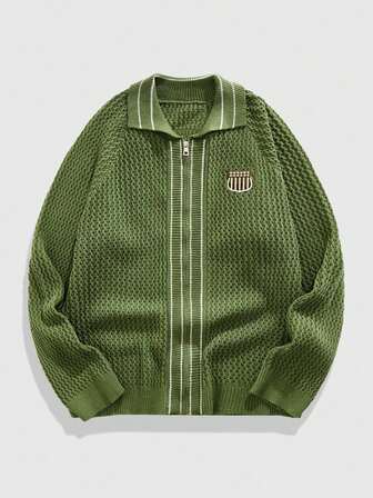 Street Life Men's Autumn Prep Raglan Sleeve Striped Knit Cardigan