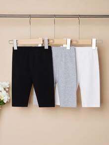 SHEIN 年輕女孩3入組實色彈性腰騎行短褲