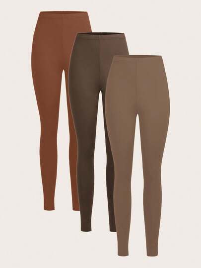 Slaydiva 3 件纯色百搭修身打底裤，适合春秋季休闲外出