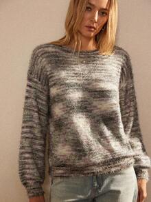 Écloséra Suéter casual vintage de hombros caídos con efecto ombré, otoño/invierno - Multicolor - Ver 4