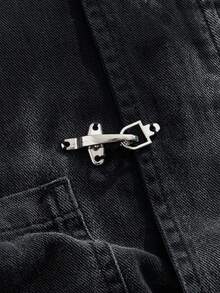 ROMWE MEN Street Life 男士时尚水洗渐变连帽牛仔夹克 - 黑色 - 查看 9