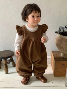DAZY 婴幼儿女童圆领纯色盖袖连体衣，韩版，秋冬 - 摩卡棕 - 查看 9