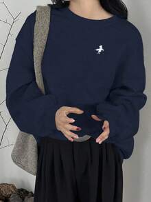 DAZY 女式宽松圆领字母刺绣套头衫 - 藏蓝色 - 查看 5