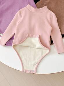SHEIN LMoss Kids LMoss Baby Girl 4pcs/Set Newborn Baby Girl Cute Knit Solid Color Mock Neck Long Sleeve Bodysuit, Suitable For Autumn & Winter - Multicolor - View 4