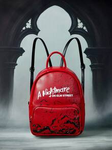 A Nightmare on Elm Street X ROMWE 字母图案女士复古涂鸦印花背包 - 紅色 - 查看 1