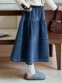 DAZY Girls Daily Casual Raw Hem Denim Skirt