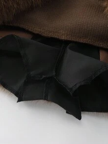 GlowEve Coffee Color Patchwork Faux Fur A-Line High Waist Mini Skirt, Autumn/Winter - Coffee Brown - View 8