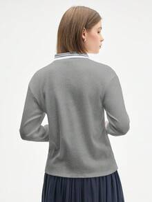Gameset SHEIN Sport 女式条纹长袖休闲健身运动 Polo 衫 - 灰色 - 查看 2