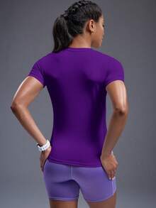 Powerista Breathable Softness Solid Sports Tee Compression Shirt Gym Women Shirts - Purple - View 2