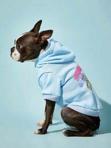 PETSIN 1pc Butterfly Print Hooded Cute Pet Sweatshirt - Blue - View 2