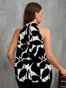 SHEIN Clasi 加大码节日花卉印花休闲简约衬衫，适合夏季 - 黑與白 - 查看 2