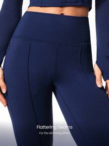 GLOWMODE 31" FeatherFit™-Warm HeatForm Soft Chill Stretchy High-Rise Waist Front Seam Zipper Side Pockets Leggings Low-Impact Yoga Pilates Studio Daily Casual Fall Winter - Dark Blue - View 3