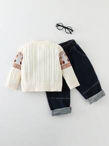 Áo len chui đầu họa tiết gấu jacquard màu mơ cho bé trai, áo len dày dài tay dễ thương cho trẻ em từ 0-3 tuổi, mùa thu/đông - Màu be - Xem 2