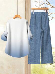 Rusticease Women's Casual Watercolor Floral Print Long Sleeve 2 Pieces Set, Suitable For Autumn/Winter Ladies Casual Sets Fall Outfits For Women Blouse And Pants Set