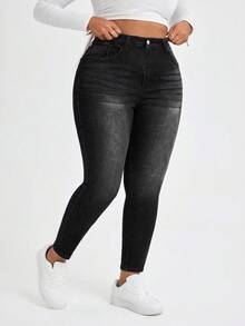 SHEIN SXY Talla grande Jeans ajustados unicolor - Negro - Ver 5