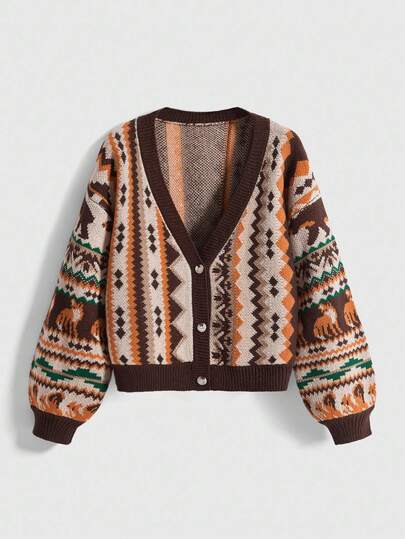 Fairycore Cardigan lavorato a maglia con motivo retrò di orsi e volpi, versatile e casual, adatto per l'autunno/inverno, taglie comode