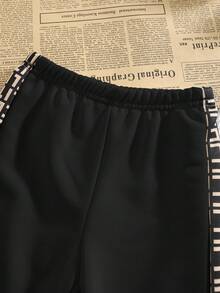 2 件套男婴/女婴休闲运动服，宽松字母图案印花装饰拉链夹克和裤子套装，适合外出、上学、日常聚会、秋冬返校服装，加厚羊毛 - 黑色 - 查看 5