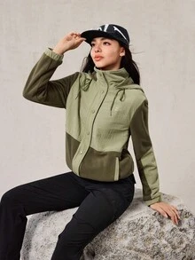 OutZeal 女式柔软保暖羊毛绒立领抽绳下摆连帽户外羊毛衫徒步露营冬季 - 綠色 - 查看 7