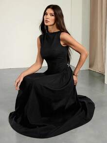 SHEIN Tall 女士金属装饰拉链长裙，夏季新品 - 黑色 - 查看 7