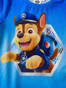 SHEIN | PAW Patrol Young Boy Cute Cartoon 3D Puppy Chase Print Ombre Blue Loose Fit Short Sleeve T-Shirt