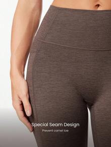 GLOWMODE Leggings de cintura alta sin costura frontal de 26" Softy Velvaire con bolsillos laterales, para yoga de bajo impacto, pilates, uso diario y casual - Marrón - Ver 6