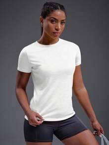 Powerista 标语印花圆领休闲运动T恤健身房女士衬衫 - 白色 - 查看 2