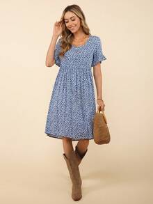 Coeurva 碎花荷葉袖洋裝