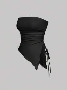 SHEIN MOD 3 件套女式复古褶皱侧抽绳腰部不对称下摆抹胸 - 彩色 - 查看 12