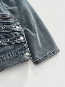 ROMWE MEN Grunge Punk Men's KPOP Long Sleeve Eyelet Design Zipper Front Racing Jacket