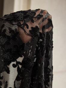 ZEYLAH Elegant Lace Patchwork Velvet Dress, Autumn/Winter - Black - View 7