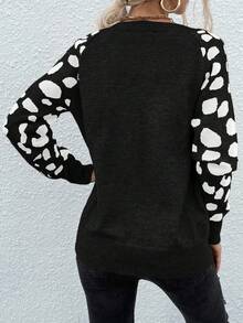 EMERY ROSE Suéter de cuello redondo de manga larga con patrón de color contrastante para mujer