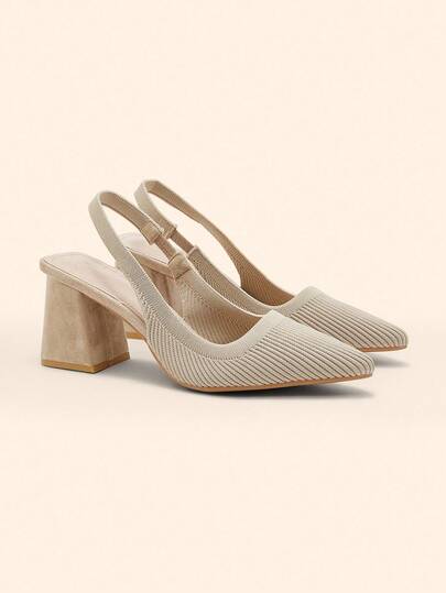 CUCCOO BASICS 女士时尚面料后带粗跟尖头 PU 皮革通勤一脚蹬鞋，适合约会、聚会和度假