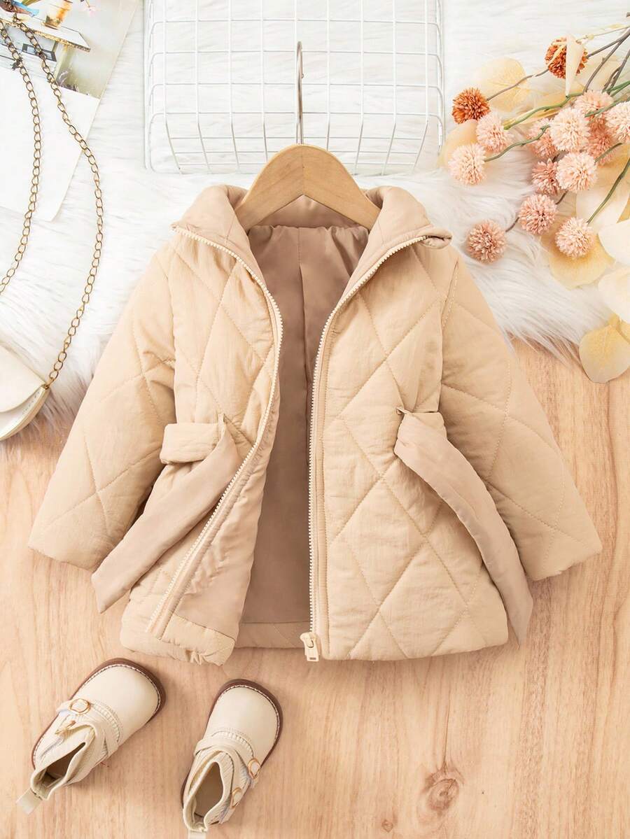 SHEIN Babygirl Khaki Casual Jacket With Thermal Lining, Versatile For Autumn/Winter